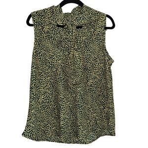 Anne Klein Women's TreeLine Marigold Multi Color Sleeveless V Neck Tie Blouse L